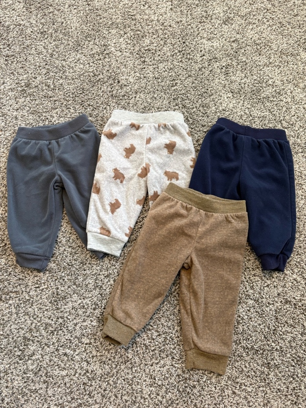 Kids Cozy Fleece Jogger Pants - Navy, Gray, Cream with Bear Print, Brown